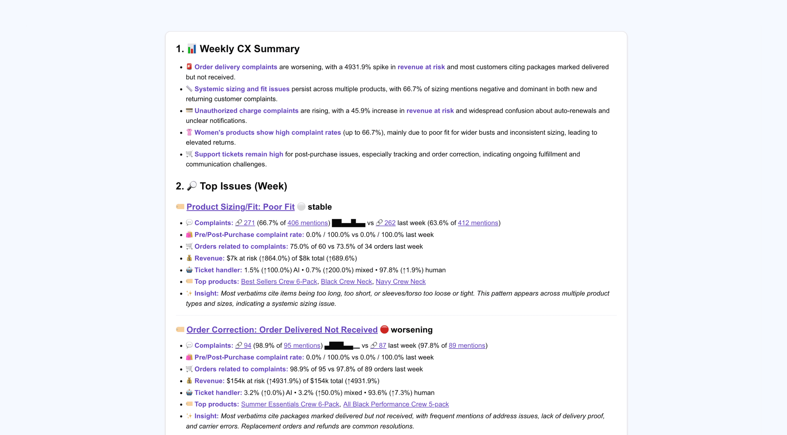 Retently AI-powered classification and insights dashboard for automated ticket analysis
