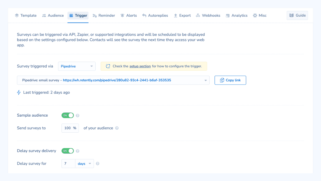 Send surveys triggered by Pipedrive automations